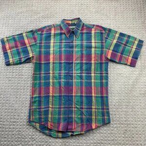 Vintage Bugle Boy Shirt Adult Medium M Multi Color Plaid Button Up Casual Mens